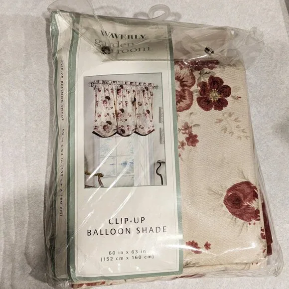 Vint. WAVERLY Garden Room Clip-Up Balloon Shade 100% Cotton in Vintage Rose - Picture 4 of 4